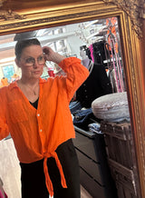 Linneskjorta knyt orange