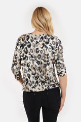 Trekvarts ärmad T-shirt - Grå Mix - Leopardmönster