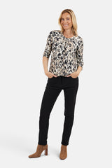 Trekvarts ärmad T-shirt - Grå Mix - Leopardmönster