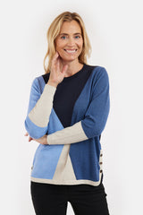 Långärmad stickad - Blåmix - Knappdetalj BRANDTEX