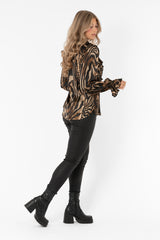 CHIARA BLOUSE DARK CHOCLATE/BLACK/SAND