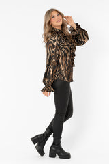 CHIARA BLOUSE DARK CHOCLATE/BLACK/SAND