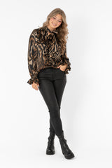 CHIARA BLOUSE DARK CHOCLATE/BLACK/SAND