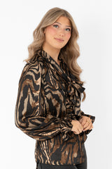 CHIARA BLOUSE DARK CHOCLATE/BLACK/SAND