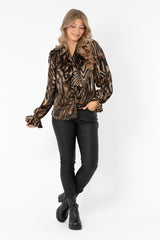 CHIARA BLOUSE DARK CHOCLATE/BLACK/SAND