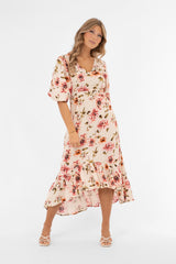 AVELINE DRESS CREME/ROSE