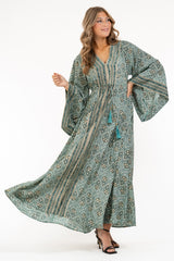 Malika dress aqua/creme/gold