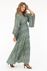 Malika dress aqua/creme/gold