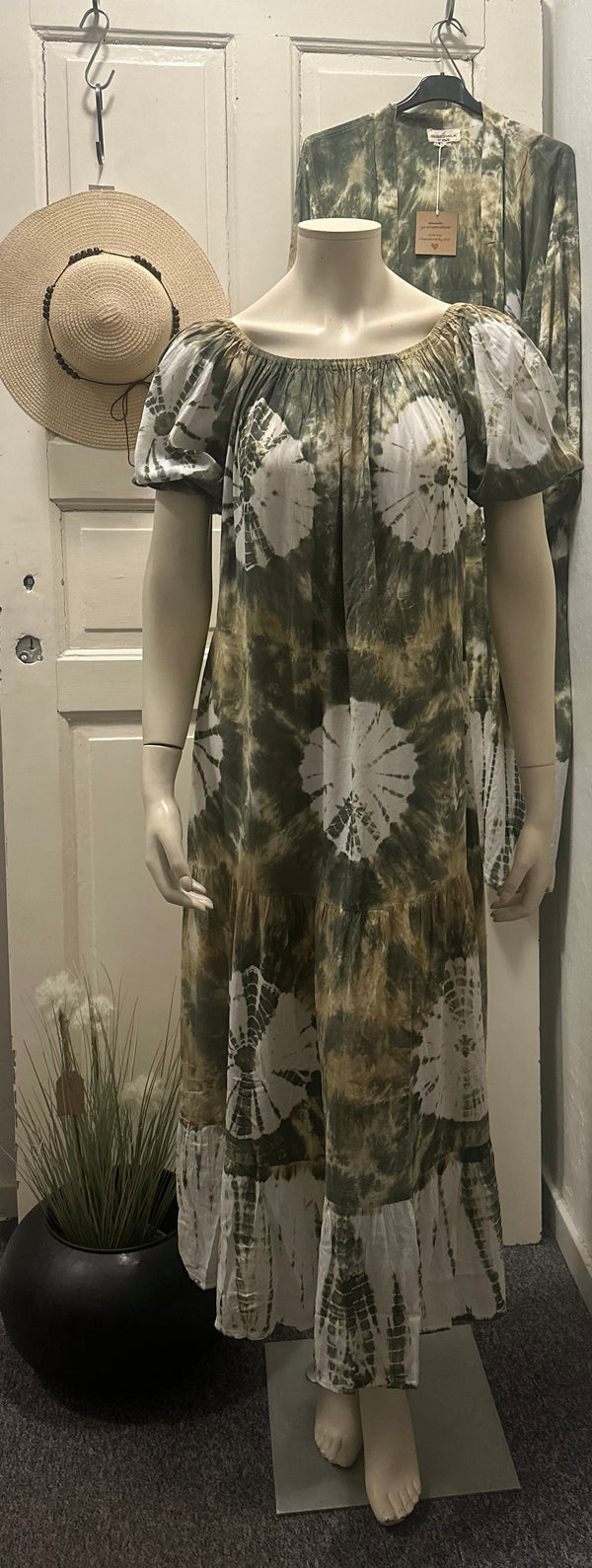 Naomi Dress Tie Dye White/Kaki