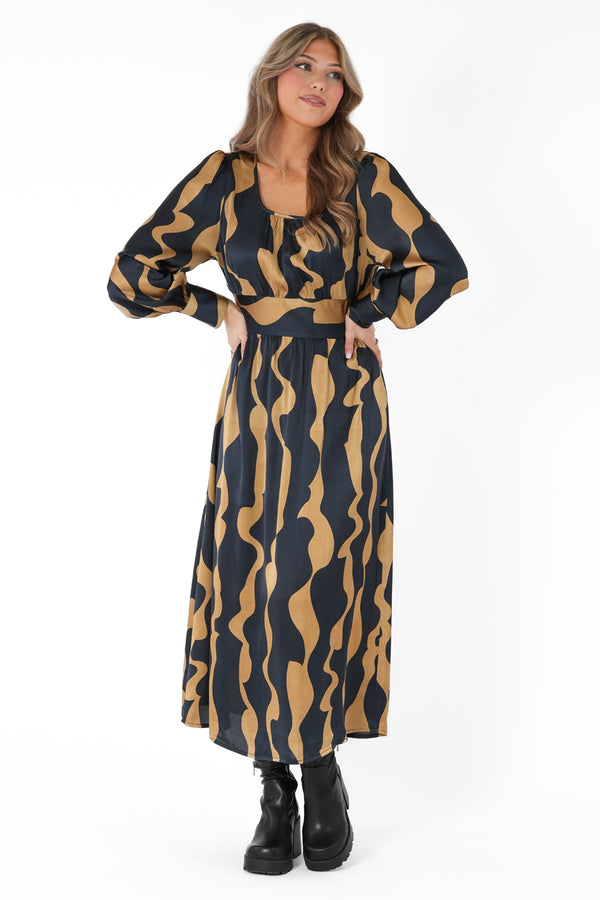 BETHANY DRESS MIDNIGHT BLUE/AMBER GOLD