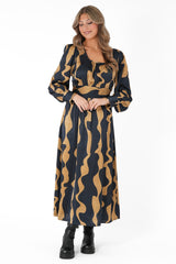 BETHANY DRESS MIDNIGHT BLUE/AMBER GOLD