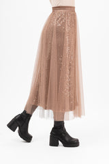 CHERIE TULLE SKIRT TOFFEE BROWN KJOL