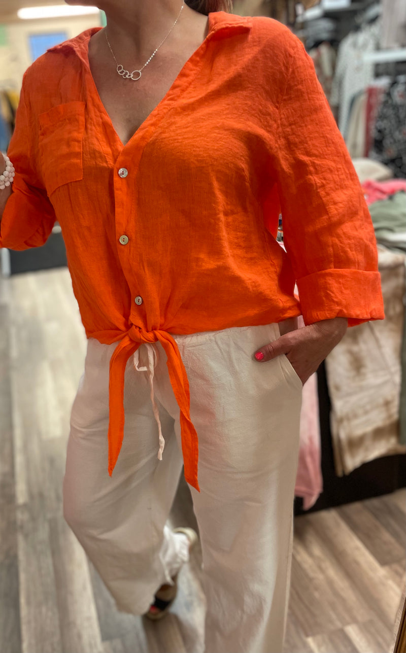 Linneskjorta knyt orange